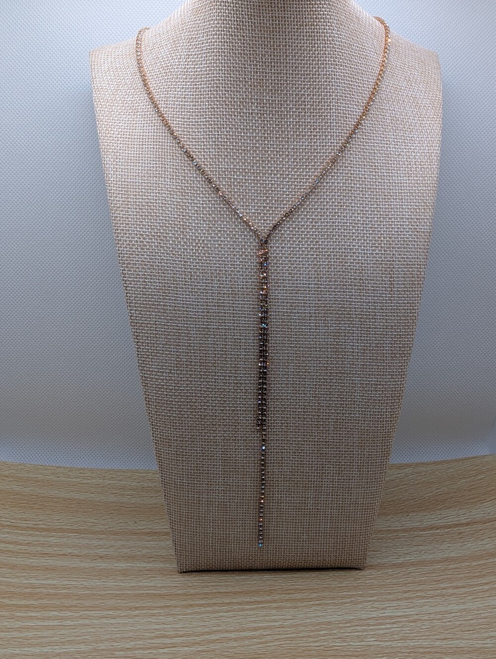 Rose Gold Rhinestone Drop Necklace - Picture 2 of 2
